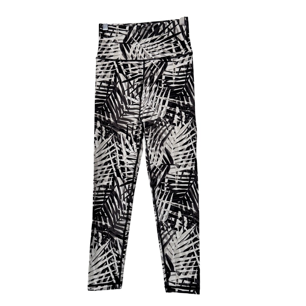 Aerie Chill Play Move‎ Leggings Black White Palm Leaf Print Athletic Size S